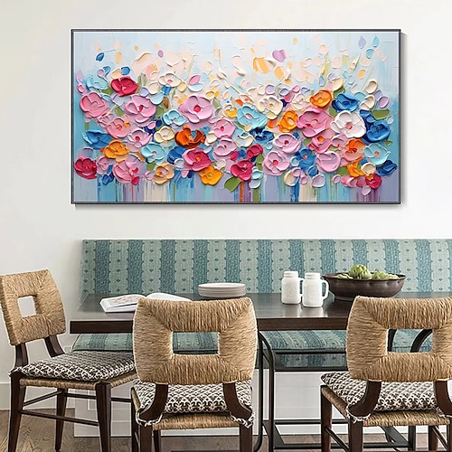 handgemaltes buntes Blumenölgemälde auf Leinwand, großes handgemachtes Wandkunst-Abstraktes 3D-Blumengemälde, Wanddekoration, Landschaftsmalerei, minimalistisches Gemälde für Wohnzimmerdekoration Image