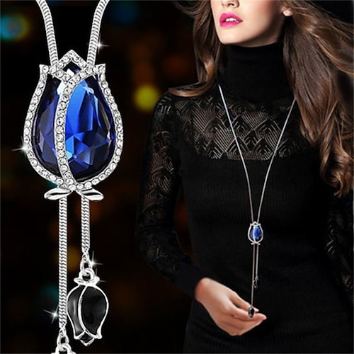Valentinstagsgeschenke für Frauen Mama Sie Koreanische Version von Herbst und Winter Kristall Pullover Kette Halskette Großhandel Hochwertige Damen Lange Kette Vielseitige Quaste Perlen Anhänger mit Image