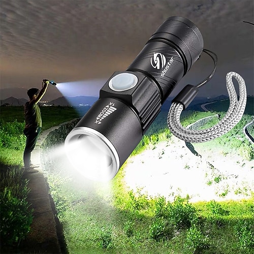 Super helle wiederaufladbare LED-Taschenlampe mit Schwanz USB-Ladekopf zoombare wasserdichte Taschenlampe tragbares Licht 3 Beleuchtungsmodi eingebauter Akku Image