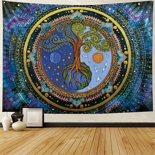 Baum des Lebens hängender Wandteppich, Sonne, Mond, Wandkunst, großer Wandteppich, Wanddekoration, Fotografie, Hintergrund, Decke, Vorhang, Zuhause, Schlafzimmer, Wohnzimmer, Dekoration Image