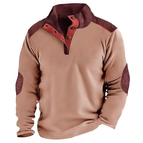 Herren Sweatshirt Pullover Khaki Stehkragen Glatt Farbblock Sport Natur Täglich Festtage Strassenmode Basic Brautkleider schlicht Frühling Herbst Bekleidung Kapuzenpullover Sweatshirts