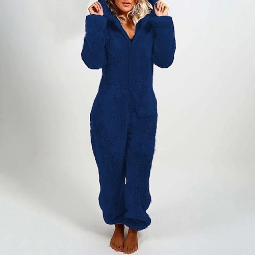Fleece-Einteiler, tragbare Decke, Damen-Overall, warmer Strampler, Nachtwäsche, einteiliger Playsuit, Loungewear Image