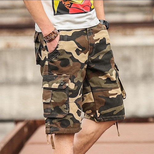 Herren Cargo Shorts Kurze Hosen Baggy Shorts Kurze Hosen Multi Pocket 6 Tasche Tarnfarben Atmungsaktiv Knielänge Sports Outdoor Strassenmode Brautkleider schlicht Schwarz Blau Image