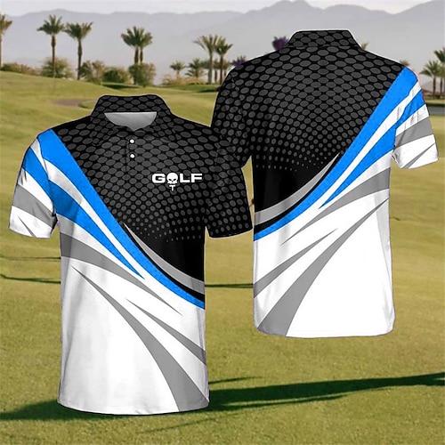 Herren Gestreift Sport-Poloshirts Golfshirt Kurzarm Polo-Shirts Hemden mit Kragen Lässig Sportbekleidung Urlaubskleidung 3D-Druck Knöpfe Blau Schwarz Gelb Image
