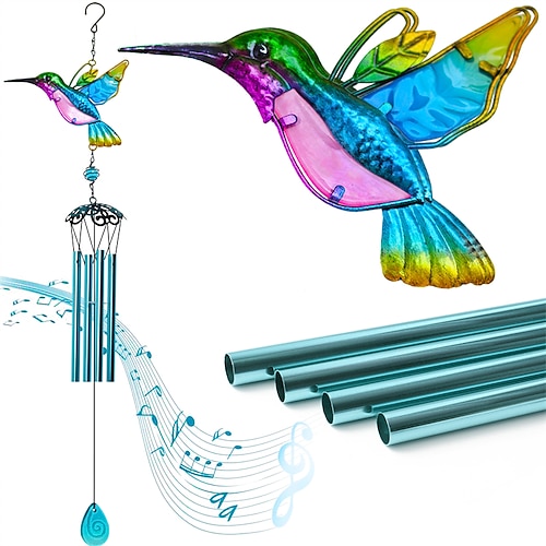 1 Stück Kolibri-Windspiele für drinnen und draußen, Musik-Windspiele aus Metall und Glas, mobile romantische Glockenspiele für Garten, Terrasse, Hof, Hinterhof oder Festival-Dekoration/beste Geschenke für Mütter und Frauen