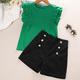 2 Stück kinderkleidung Mädchen Feste Farbe Shorts Anzug einstellen Kurzarm Aktiv Casual Baumwolle 7-13 Jahre Sommer Rote Grün