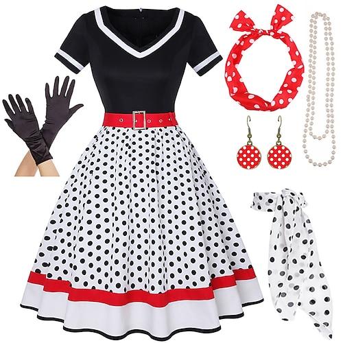1950er Vintage inspiriertes Schlagkleid Damenkostüm Vintage Cosplay Date Partyamp;Abendfest Seidenschal