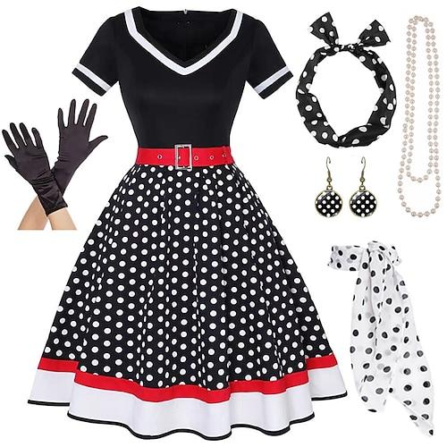 1950er Vintage inspiriertes Schlagkleid Damenkostüm Vintage Cosplay Date Partyamp;Abendfest Seidenschal