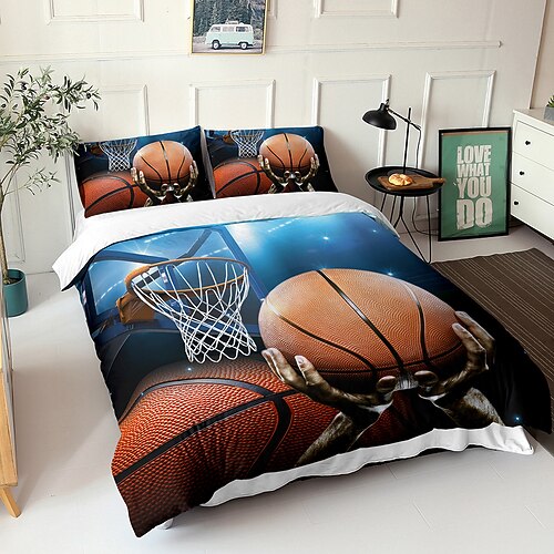 3D-Bettwäsche, Sport, Basketball, Baseball, Aufdruck, Bettbezug, Bettwäsche-Sets, Bettbezug mit 1 bedruckter Bettbezug oder Bettdecke, 2 Kissenbezüge für Doppelbett/Queen/King Image