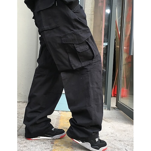 Herren Cargohose Cargohosen Cargohose Cargohosen Tasche Glatt Komfort Atmungsaktiv Outdoor Täglich Ausgehen Brautkleider schlicht Groß und hoch Schwarz Grün Image