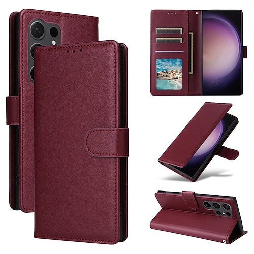 Handy Hülle Handyhüllen Für Samsung Galaxy S25 S24 S23 S23 FE S22 S21 Ultra Plus A14 A34 A54 A24 Brieftaschenhülle Mit Handgelenkschlaufe Ständer Kartenfach Retro TPU PU-Leder Image