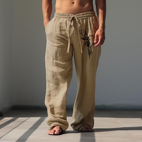 Herren Antilope Freizeithose Hosen Hose Baggy-Hosen Mittlere Taille Vintage Outdoor Streetwear Alltagskleidung Herbst Winter Weiß Grün Khaki Image