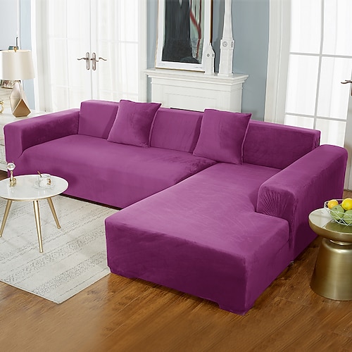 Samt-Sofabezug, weinrot, Stretch-Sofabezug für Kissencouch, dicker, weicher Sofabezug, waschbarer Möbelschutz, Sofabezüge für Hunde, passgenauer Sofabezug Image