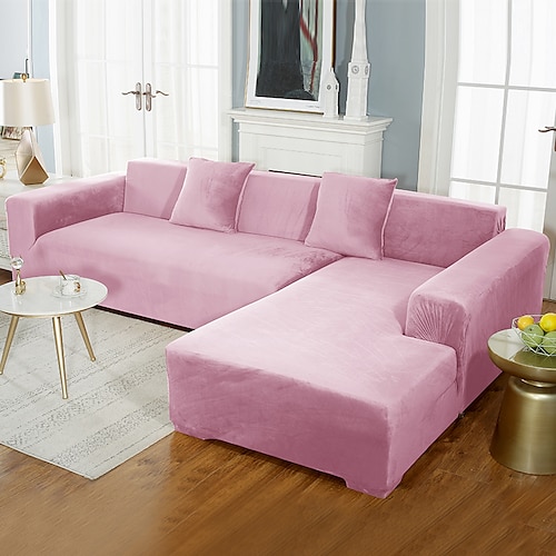 Samt-Sofabezug, weinrot, Stretch-Sofabezug für Kissencouch, dicker, weicher Sofabezug, waschbarer Möbelschutz, Sofabezüge für Hunde, passgenauer Sofabezug Image