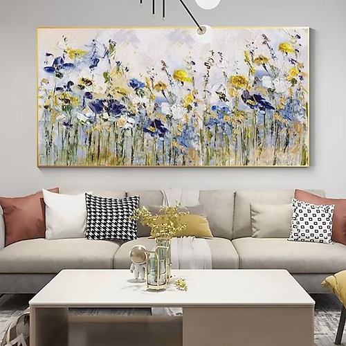 Handgefertigtes Ölgemälde auf Leinwand, Wandkunst, Dekoration, Messerzeichnung, abstrakte Blumen für die Inneneinrichtung, gerolltes, rahmenloses, ungedehntes Gemälde Image