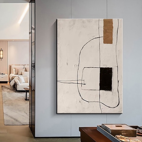 handgemaltes Ölgemälde, handgefertigte Wandkunst, beige Wabi-Sabi-Kunst, neutrales beige-schwarzes Gemälde, modernes beige-schwarzes Gemälde, beige-schwarze Textur, Kunst, Heimdekoration, fertig zum Image