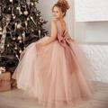 Kinder Tutu Blumenkleid für kleine Mädchen einfarbig Party Hochzeit besonderer Anlass rückenfrei gerüscht Mesh rosa Spitze Maxi ärmellos elegant Prinzessin schön altrosa normale Passform 3–10 Jahre