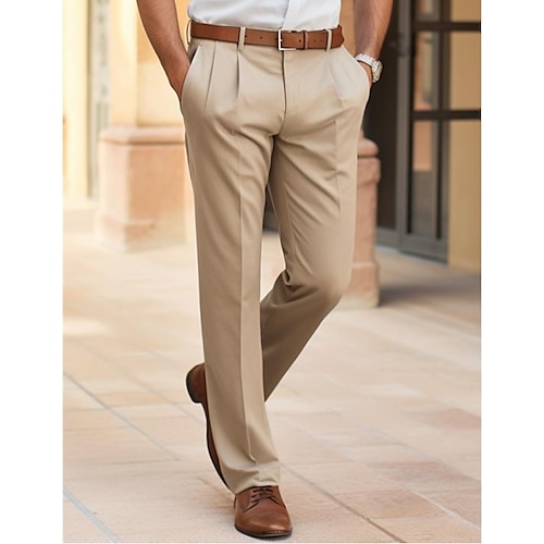Herren Hose Anzughose Stoffhosen Sommerhose Freizeithose Fronttasche Gerader Schnitt Einfach Komfort Hochzeit Geschäft Lässig Mode Klassisch Schwarz Marineblau Mikroelastisch Image