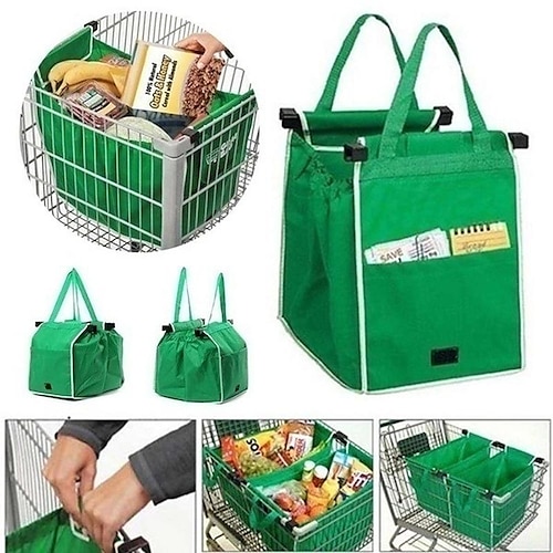 verdickte grüne supermarktwagen einkaufstasche aufbewahrungstasche stoffbeutel vlies handtasche tv produkt grab bag