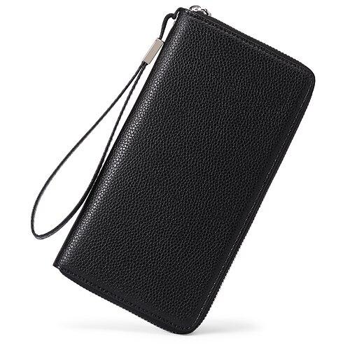 Damen Geldbörse Handytasche PU-Leder Outdoor Täglich Reißverschluss Großes Fassungsvermögen Leicht Langlebig Einfarbig Mandelfarben Weinrot Schwarz
