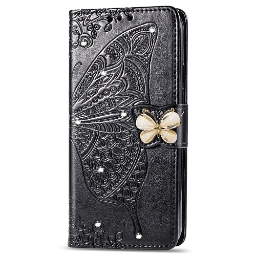 Handy Hülle Handyhüllen Für Samsung Galaxy S24 S23 S22 S21 FE S21 Ultra Plus A34 A54 A72 A32 A52 Brieftaschenhülle Strass Mit Kartenhalter Magnetischer Flip Schmetterling PU-Leder Image