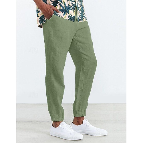 Herren Jogginghose Jogger Leinenhosen Hose Sommerhose Freizeithose Kordelzug Tasche Elastischer Bund Einfach Komfort Atmungsaktiv Heim Täglich Ferien Basic Lässig Schwarz Weiß Unelastisch Image