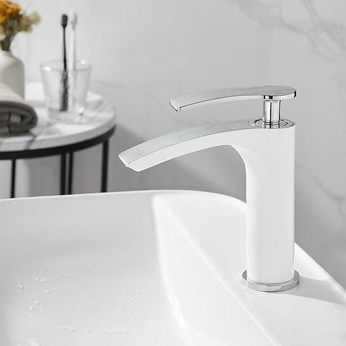 Badezimmer-Wasserfall-Waschtischarmatur, Waschbecken-Mischbatterien, hohes, kurzes Messing, an Deck montierter Einhand-Einlochhahn mit heißem und kaltem Schlauch, Wasserhahn, Waschraum Image