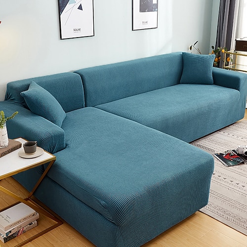 staubdichte, allmächtige Schonbezüge, Stretch-Sofabezug in L-Form, Burgunderrot, superweicher Stoff, Sofabezug mit einem kostenlosen Boster-Case, moderner Sofabezug für das Wohnzimmer, Möbelschutz Image