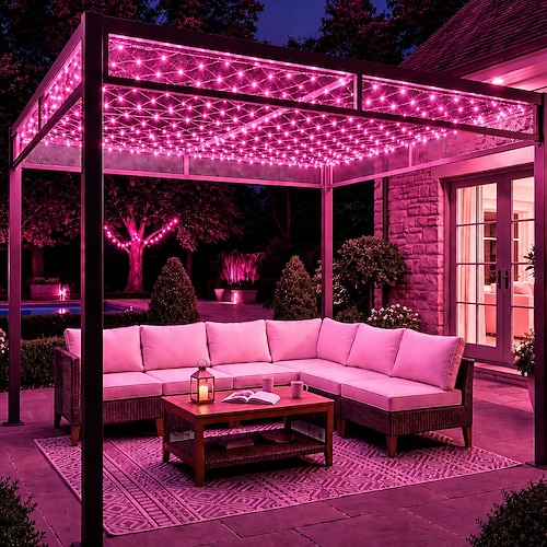 LED-Lichterkette aus Netzgewebe, Netzlichter für den Außenbereich, mehrfarbige LED-Lichterkette, wasserdicht, für Büsche, Sträucher, Hecken, Bäume und Gras Image