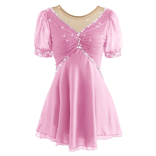 Eiskunstlaufkleid Damen Eislaufen Kleider Yan-pink Violett Weiß / Weiß Gitter Elasthan Freizeit Sport Praxis Wettbewerb Eiskunstlaufkleidung Handgemacht Kurzarm Eislaufen / Strass Image