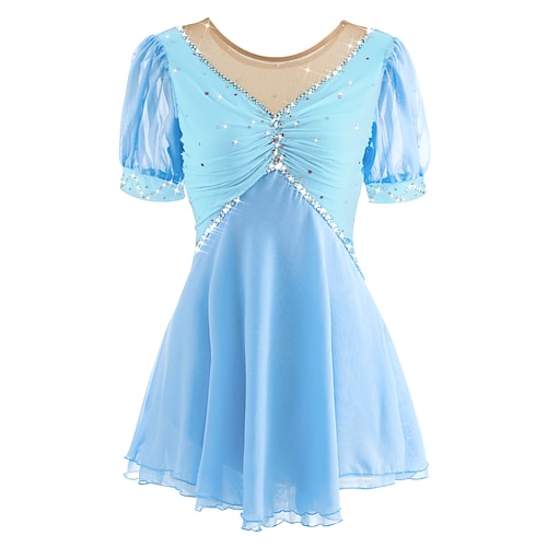 Eiskunstlaufkleid Damen Eislaufen Kleider Yan-pink Violett Weiß / Weiß Gitter Elasthan Freizeit Sport Praxis Wettbewerb Eiskunstlaufkleidung Handgemacht Kurzarm Eislaufen / Strass Image