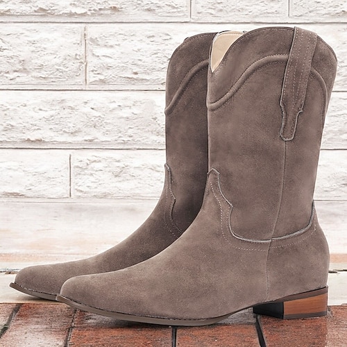 Herren Stiefel Cowboy Westernstiefel Arbeitsschuhe Brautkleider schlicht Täglich Wildleder PU warm halten Atmungsaktiv Rutschfest Mittelhohe Stiefel Halbschuhe Schwarz Khaki Kaffee Sommer Winter Image