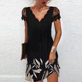 Damen Midikleid Casual kleid Etuikleid Elegant Modisch Basic Spitzenärmel Urlaub Täglich Festtage Regular Fit Blumen Kurzarm V Ausschnitt Gezackter Hals Schwarz Regenbogen Sommer Frühling