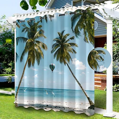 Wasserdichter Outdoor Vorhang Sichtschutzvorhang für den Außenbereich, Schiebevorhänge für die Terrasse, Pergola-Vorhänge mit Ösen, 3D-Waldlandschaft für Pavillon, Balkon, Veranda, Party, 1 Panel Image