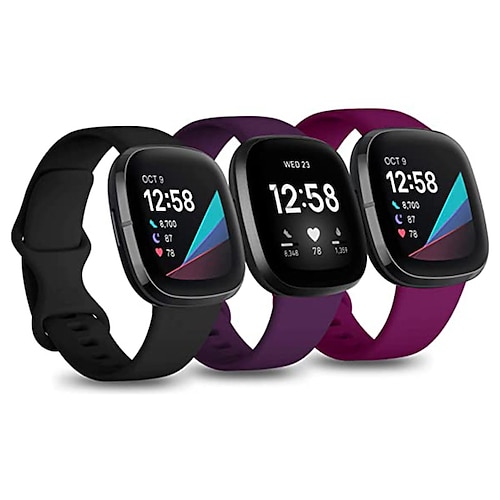 3 Stücke Uhrenarmband für Fitbit Versa 3 Sense Weiches Silikon Ersatz Gurt Damen Herren Wasserdicht Sportarmband Armband Image