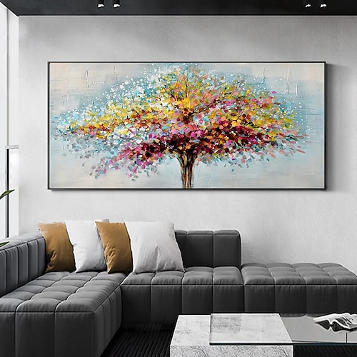 Handgefertigtes Ölgemälde auf Leinwand, Wandkunst, Dekoration, abstrakte Messermalerei, Landschaft, Baum, für Wohnkultur, gerollt, rahmenlos, ungedehnt Image