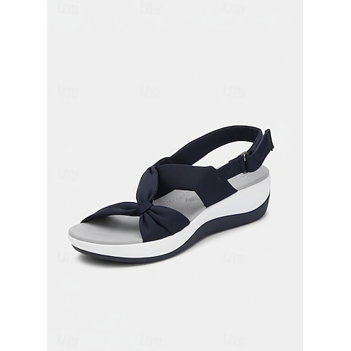 graue Slingback-Sandalen mit Knoten für Damen – leichte, gepolsterte Plateau-Sandalen mit verstellbarem Riemen und Fußgewölbeunterstützung Image