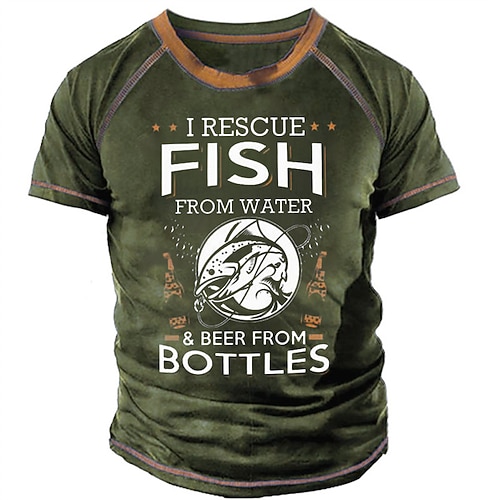 Herren T-Shirt mit kurzen Ärmeln I Rettungsfische Bier Lustiges Angeltrink-Lifestyle Grafik-T-Shirt Image