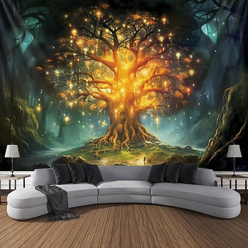 Boho-Wandteppich zum Aufhängen, Baum des Lebens, großer Wandteppich, Wanddekoration, Fotografie, Hintergrund, Decke, Vorhang, Zuhause, Schlafzimmer, Wohnzimmer, Dekoration Image