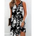 Damen Mini Kleid Petite Kleid Petite Kleid T-Shirt Kleid Tee Kleid Sommerkleid Aktivmode Streetwear Outdoor Urlaub Freizeit Regular Fit Floral Ärmellos Schlitzkragen Schwarz