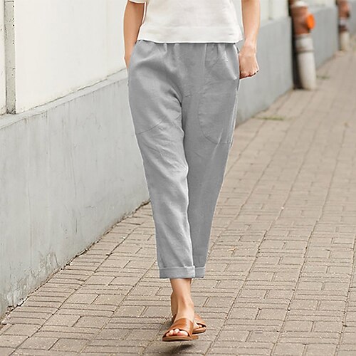 Damen Normal Chinos Stoffhosen Hosen Hose Baggy-Hosen Basic Lässig / Sportlich Knöchellang Mittlere Taille Einfache Einfarbig Tasche Baggy Komfort Unelastisch Täglich Wochenende Weiß Grün Khaki Grau Image