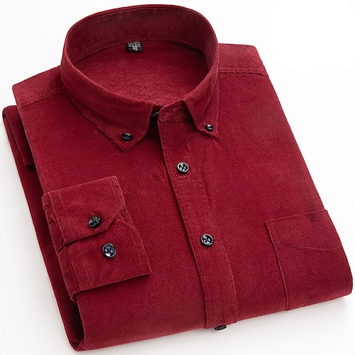 Herren Hemd Cordhemd Hemdjacke Overshirt Einfach Outdoor Alltagskleidung Hellblau Gelb Rote Marineblau Langarm Revers Frühling Herbst Bekleidung Fronttasche Image