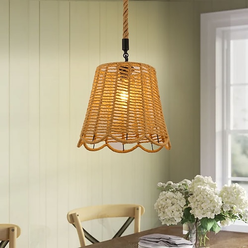 led pendelleuchte gewebt kronleuchter beleuchtung korb lampenschirm leuchten deckenleuchte hängend für terrasse flur küche insel schlafzimmer esszimmer Image