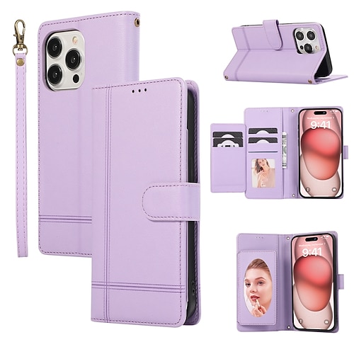 Handy Hülle Handyhüllen Für iPhone 17 Pro Max 17 Air 16 15 14 Pro Max Plus 13 12 11 Pro Max Mini Brieftaschenhülle Spiegel Reisverschluss Vollschutz Geometrisches Muster TPU PU-Leder Image