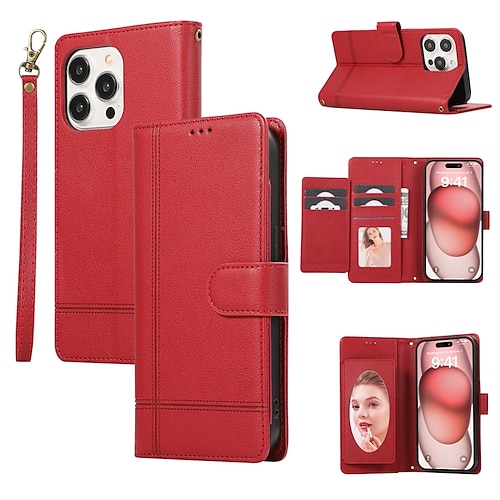 Handy Hülle Handyhüllen Für iPhone 17 Pro Max 17 Air 16 15 14 Pro Max Plus 13 12 11 Pro Max Mini Brieftaschenhülle Spiegel Reisverschluss Vollschutz Geometrisches Muster TPU PU-Leder Image