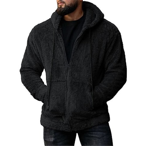 Herren Kapuzensweatshirt Vollreißverschluss-Kapuzensweatshirt Kapuzenjacke Flauschiger Sherpa Schwarz Armeegrün Blau Grau Mit Kapuze Einfach Tasche Sport Outdoor Täglich Ferien Polyester Streetwear Image