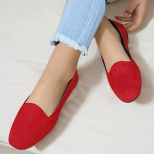 Damen Flache Schuhe Ballerina Übergrössen Weiche Schuhe Gehen Feste Farbe Flacher Absatz Runde Zehe Brautkleider schlicht Komfort Minimalismus PU Wein Schwarz Rote