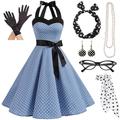 50er Jahre Vintage inspiriertes A-Linien-Kleid Swingkleid Accessoires Set Schlagkleid Damenkostüm Vintage Cosplay Date Partyamp;Abend-Festival-Seidenschal in A-Linie