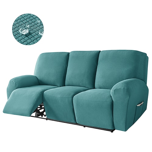 Stretch-Sofabezüge für 3-Sitzer-Relaxsessel, burgunderfarben, wasserdichte Sofabezüge für Relaxsessel mit Seitentasche, 8-teiliges Set, rutschfester Sesselbezug für Standard-3-Sitzer-Relaxsessel, Image