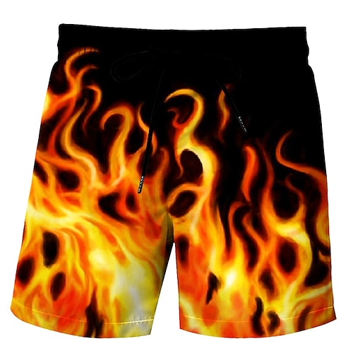 Herren Flamme Badehosen Badeshorts Boardshorts Mittlere Taille Hawaiianisch Boho Outdoor Ferien Ausgehen Kordelzug Tasche Elastischer Bund Designer Bekleidung Image